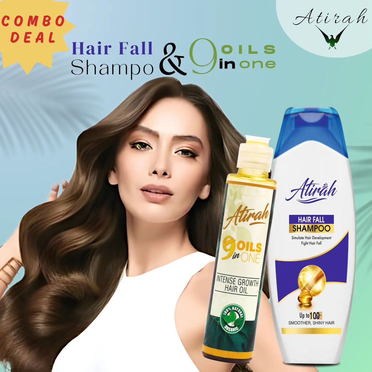 Atirah Combo Deal Hair Fall Shampoo + 9-in-1 Hair Growth Oil