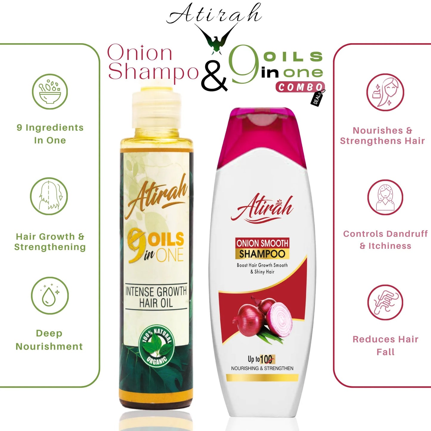 Atirah Combo Deal Smooth & Straight Onion Shampoo + 9-in-1 Hair Growth Oil