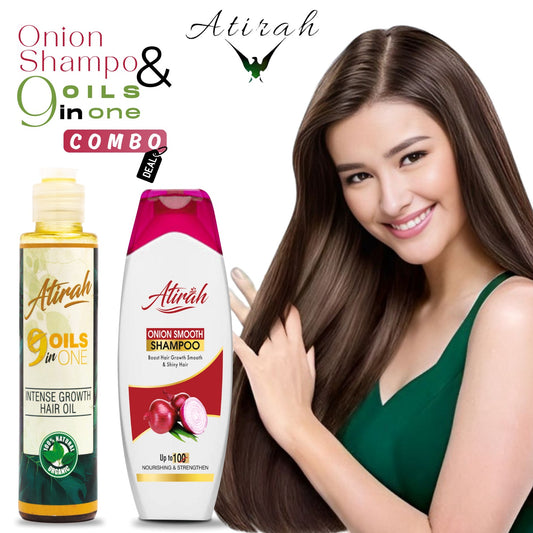 Atirah Combo Deal Smooth & Straight Onion Shampoo + 9-in-1 Hair Growth Oil