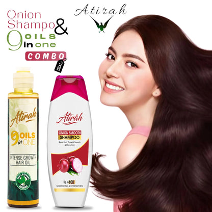 Atirah Combo Deal  Smooth & Straight Onion Shampoo + 9-in-1 Hair Growth Oil